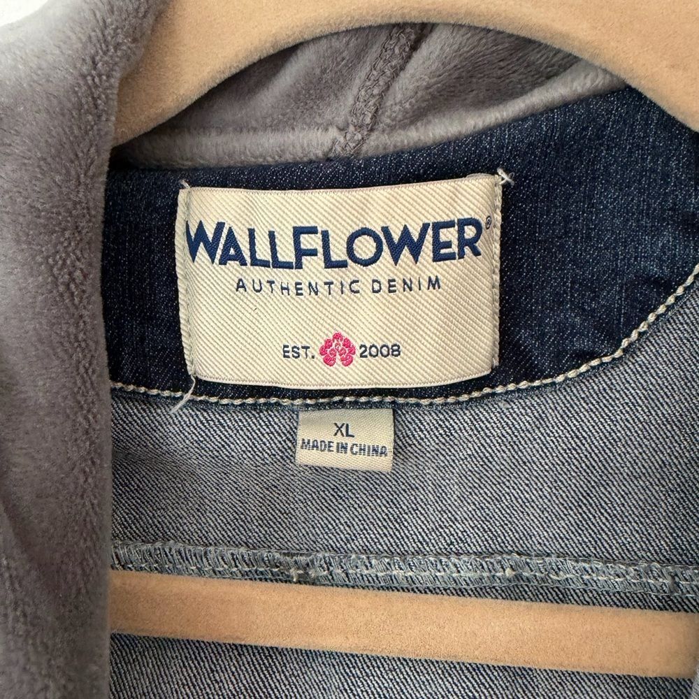 Wallflower Blue Denim Jacket with Gray Hood & Striped Knit Sleeves - Picture 2 of 5